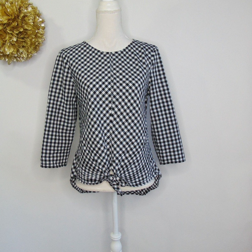 Zara Basics Womens Gingham Waist tie front split back hem zipper size M top